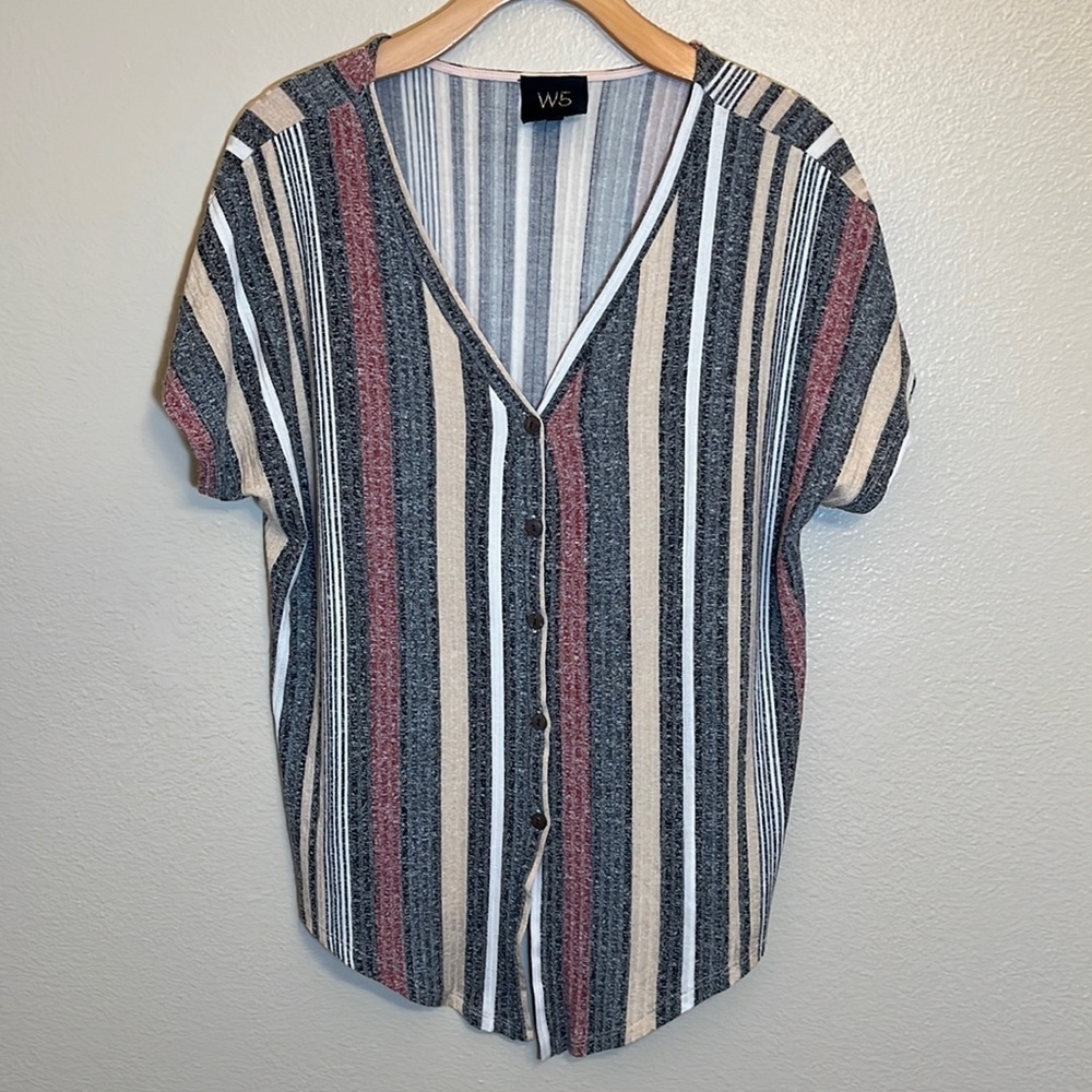 W5 by Anthropology Button Down Striped Short Sleeve Shirt
